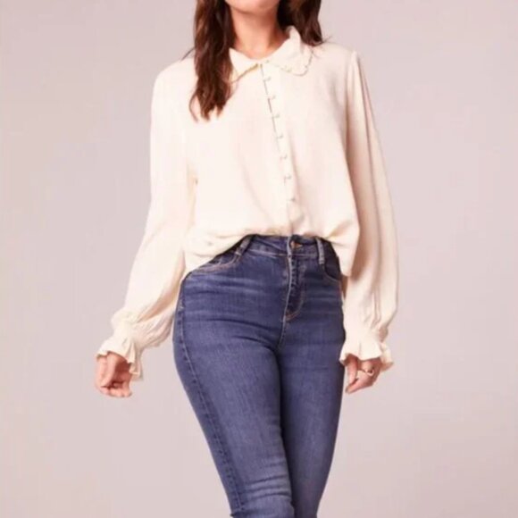 Cream Ruffle Collar Top; Band of the free (band of Gypsies) long sleeve - Picture 4 of 4